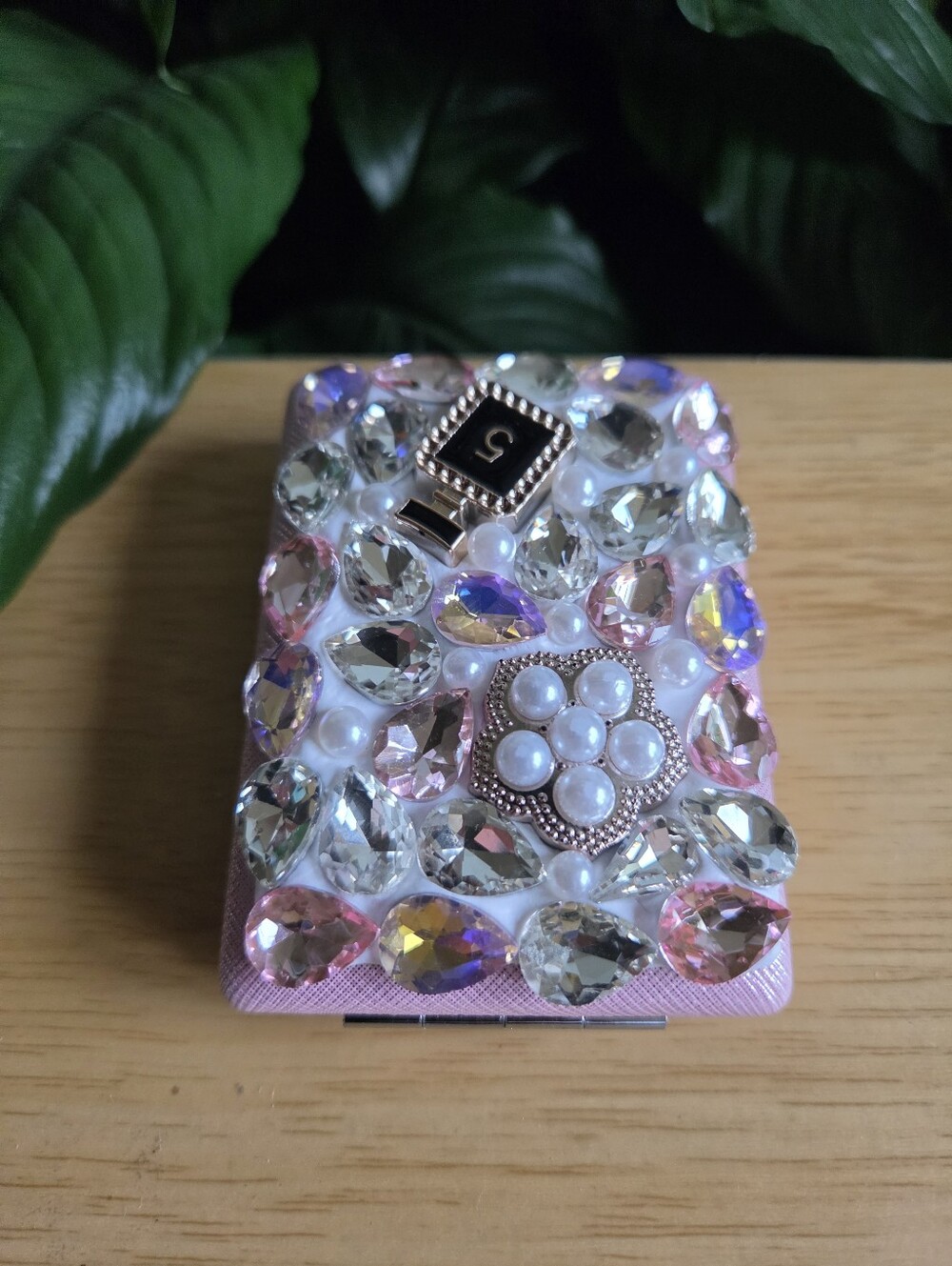 Jeweled Compact Mirror- Pink